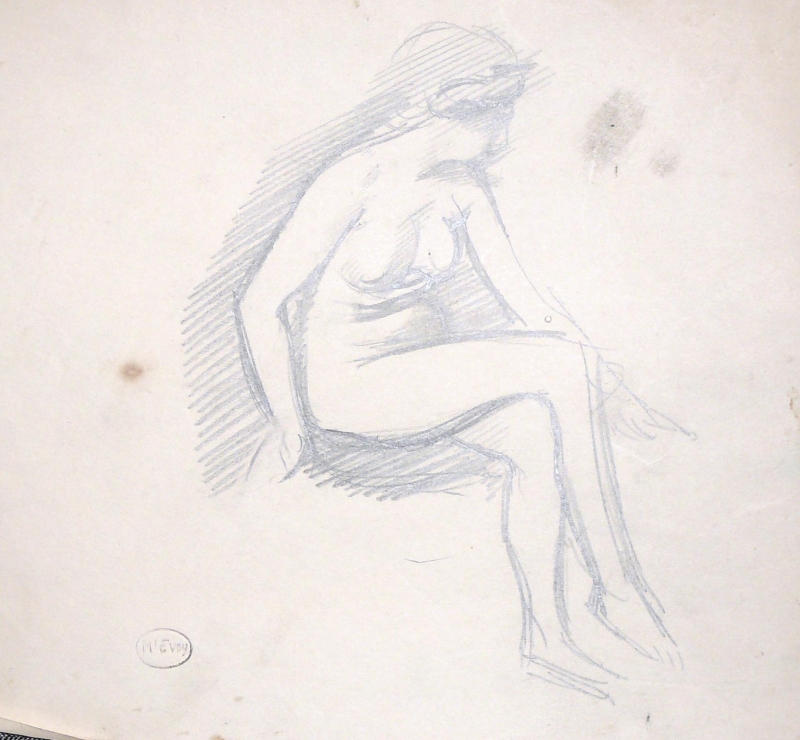 Pencil sketch of nude, seated. . . .1156