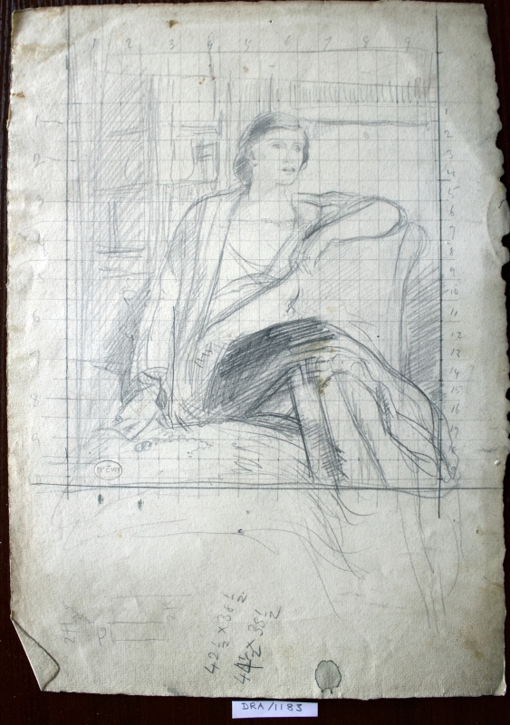 Mrs Lousada at her home: squared up portrait study DRA/1183